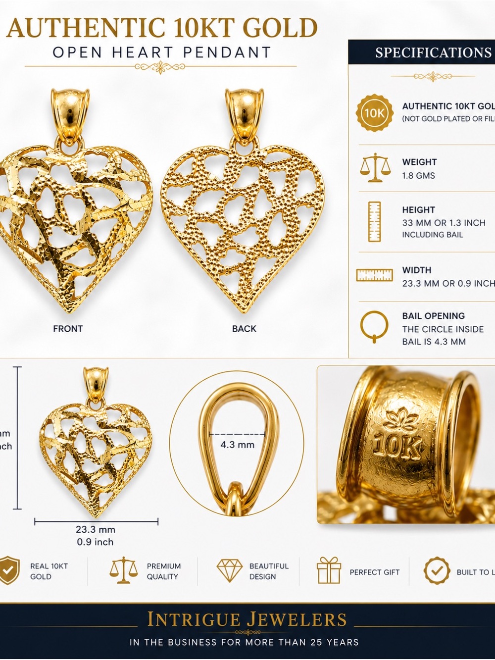 10KT Gold Open Heart Pendant - Gold